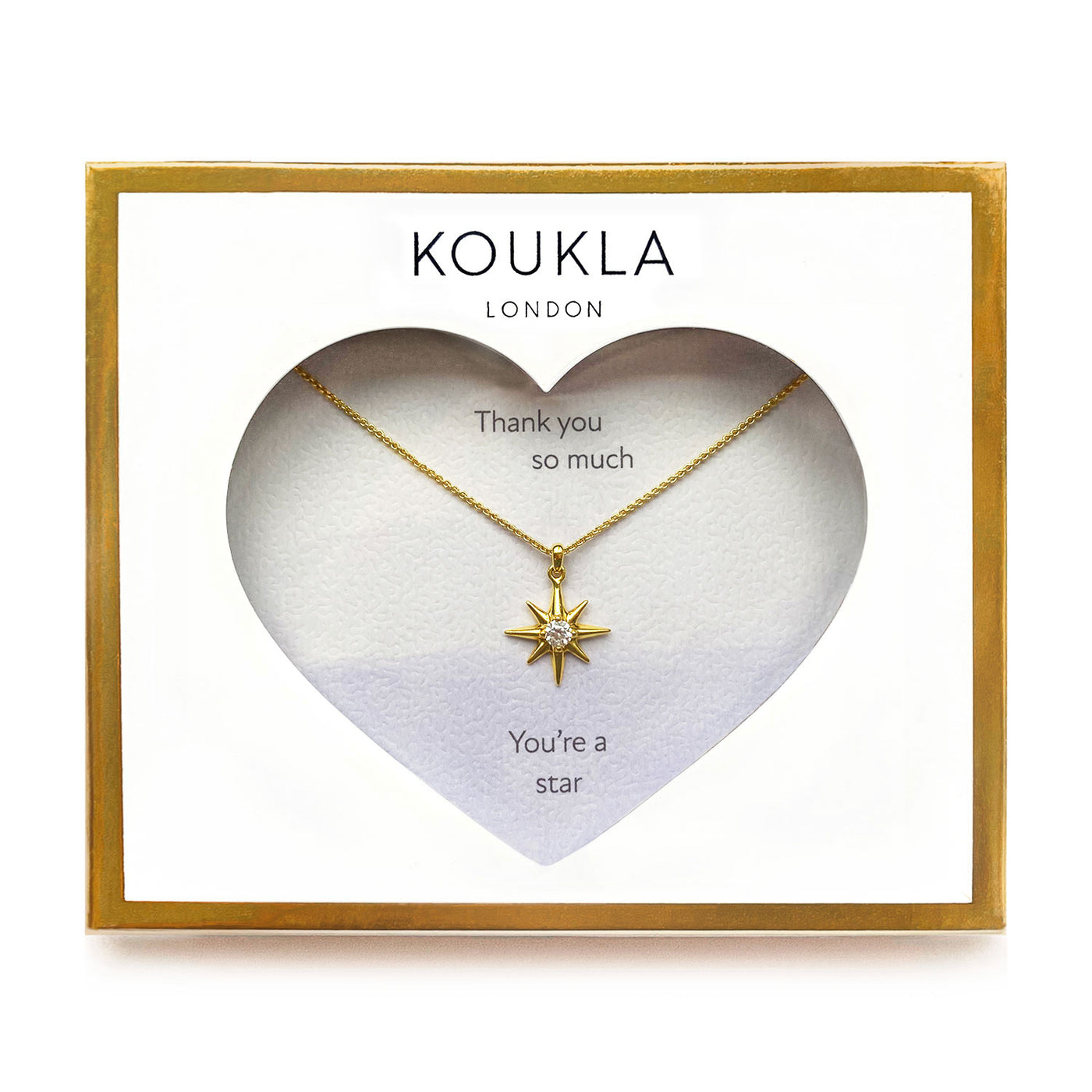 Dainty gold star 'Thank you' necklace in gift packaging