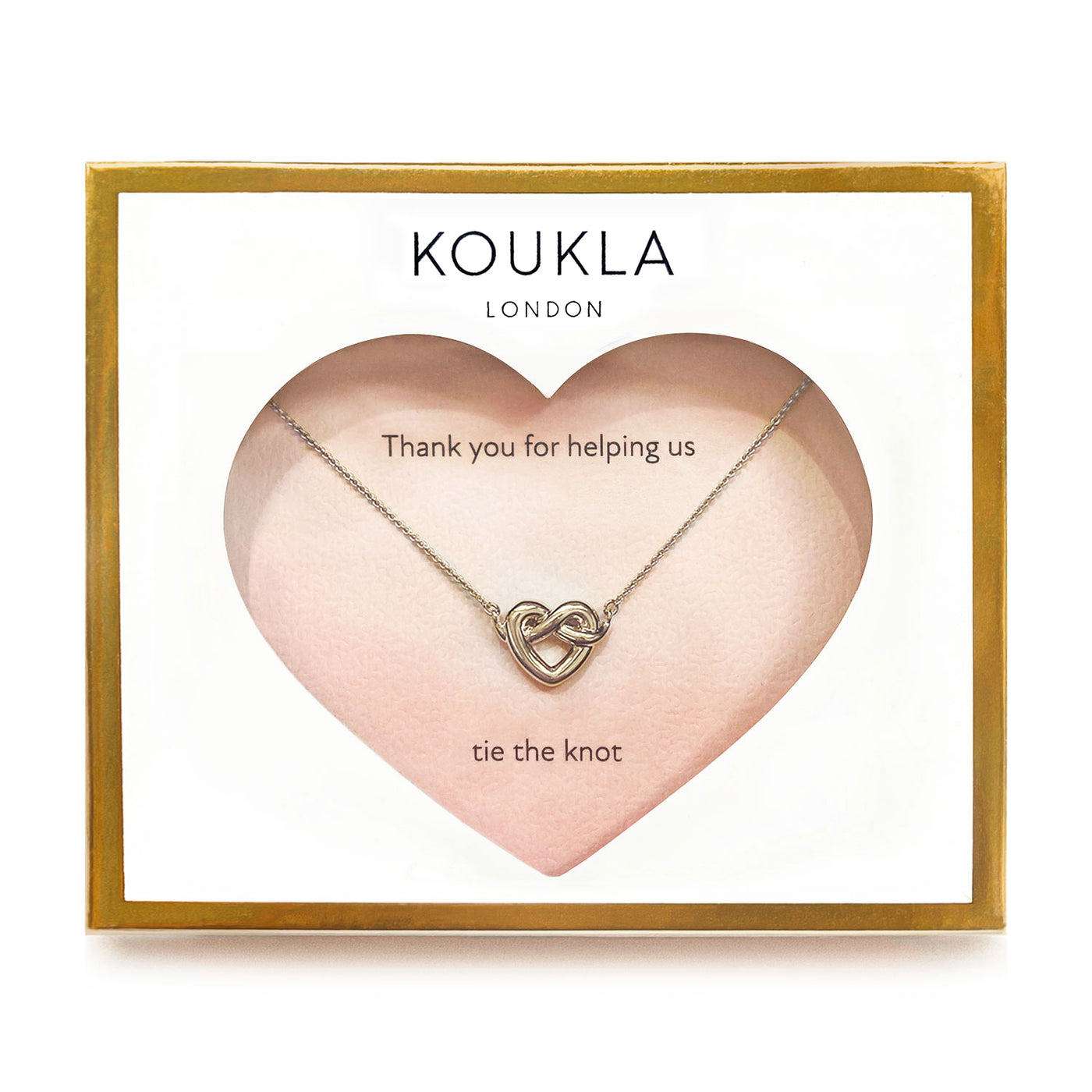 Sterling silver heart knot bridesmaid ‘thank you’ necklace in envelope gift packaging