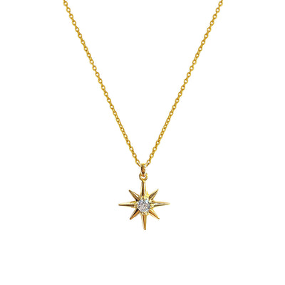 Gold dainty star necklace with CZ crystal 